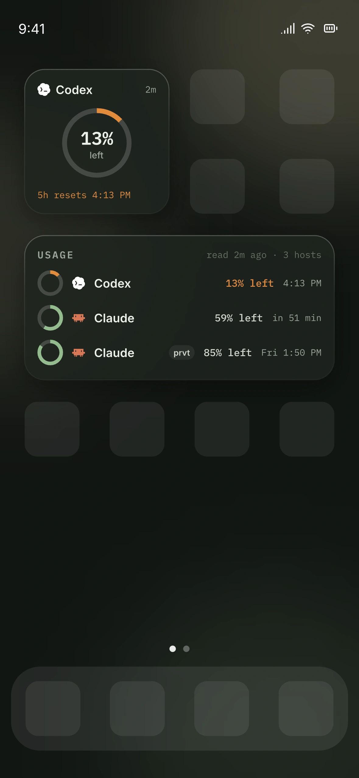 iPhone Home Screen design preview with a small and a medium Drover usage widget